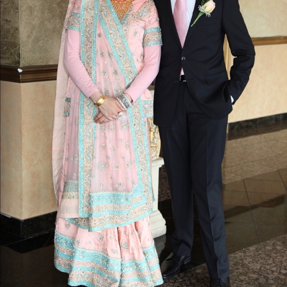 Peach/Pink And Blue Lenga/Lehenga - Picture 3 of 3